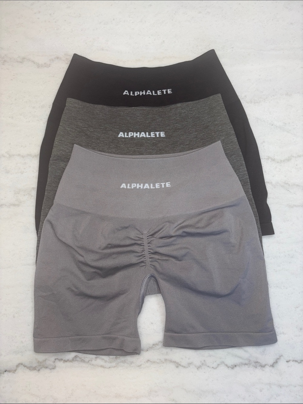 Alphalete Amplify Seamless Woman’s Athletic Shorts Grey / Black Bundle Small